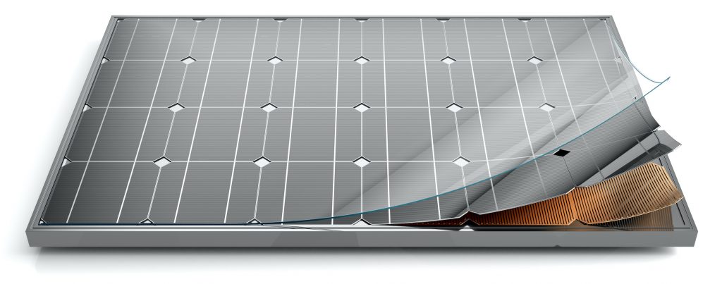 Solar panel and schematic 3D illustration internal structure.